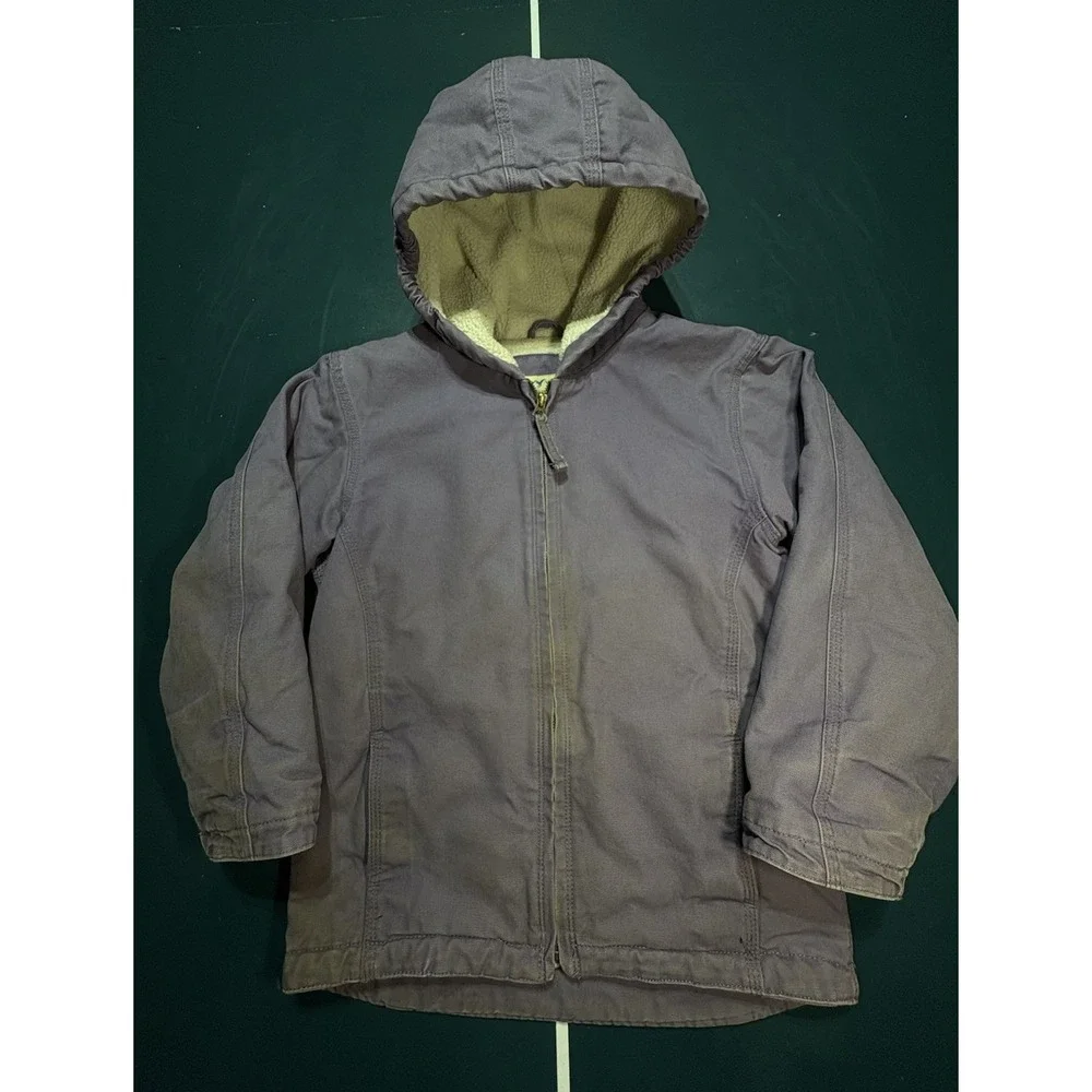 Blue Mountain Lined Full Zip Hooded Workwear Canvas Purple Sherpa Kids Medium‎